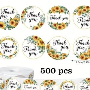 New Sunflower Thank You Stickers - 500 pcs